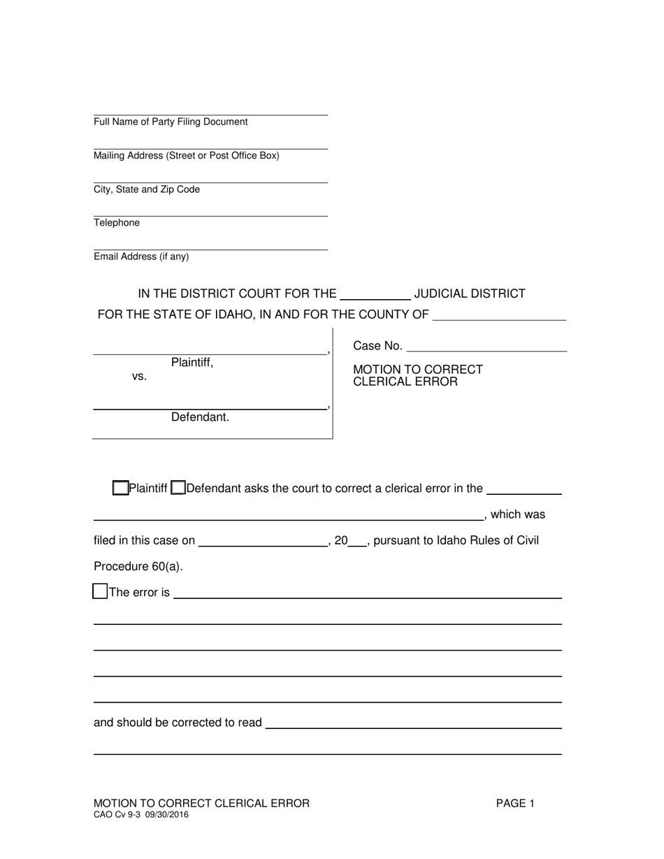 Form CAO Cv9-3 Motion to Correct Clerical Error - Idaho, Page 2