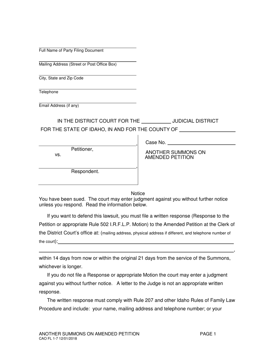 Form CAO FL1-7 Another Summons on Amended Petition - Idaho, Page 1