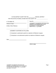 Document preview: Form CAO AbM8-1 Judgment on Minor's Petition for Judicial Authorization for a Physician to Perform an Abortion, I.c.18-609a - Idaho
