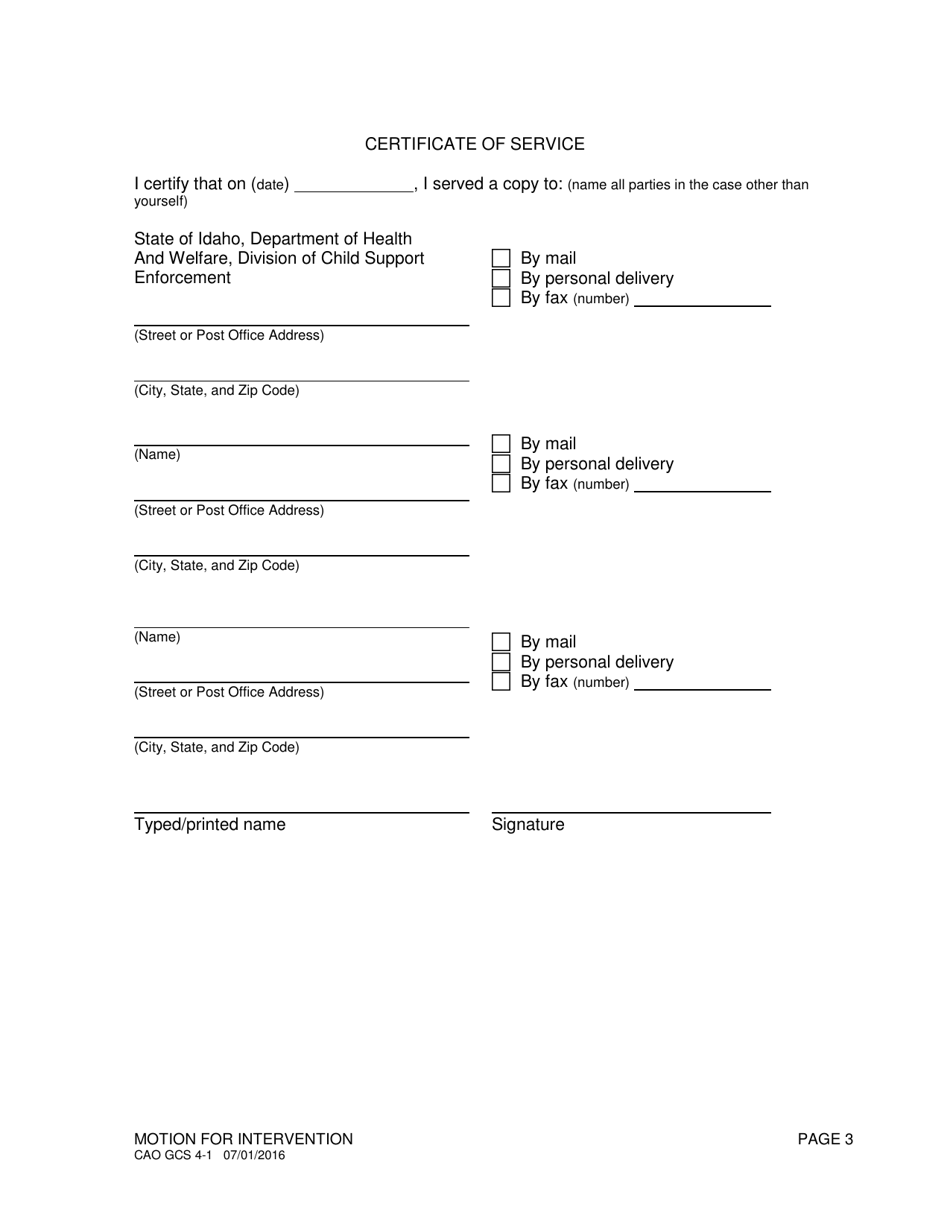 Form CAO GCS4-1 Motion for Intervention - Idaho, Page 3