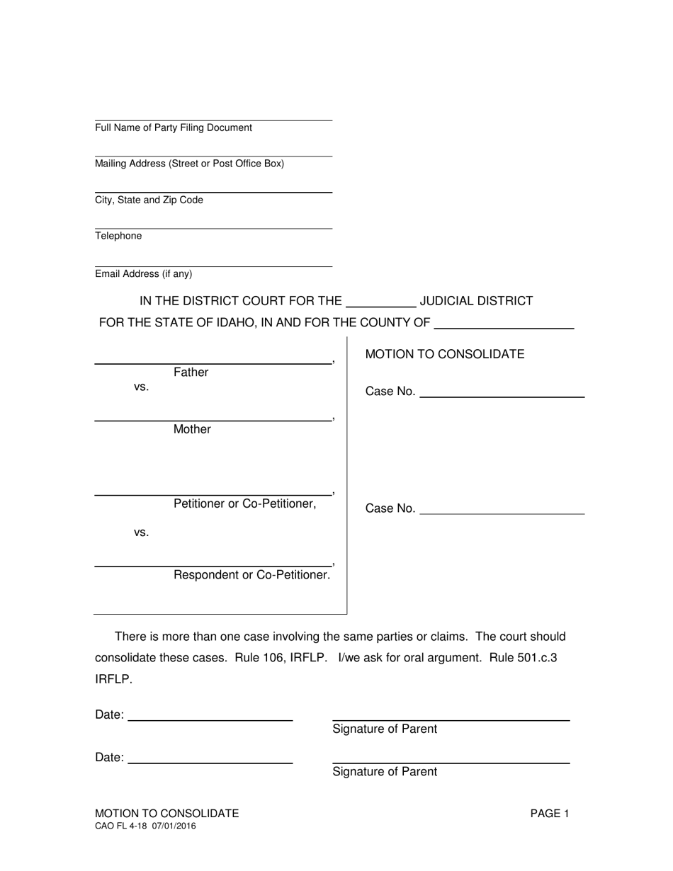 Form CAO FL4-18 Motion to Consolidate - Idaho, Page 1