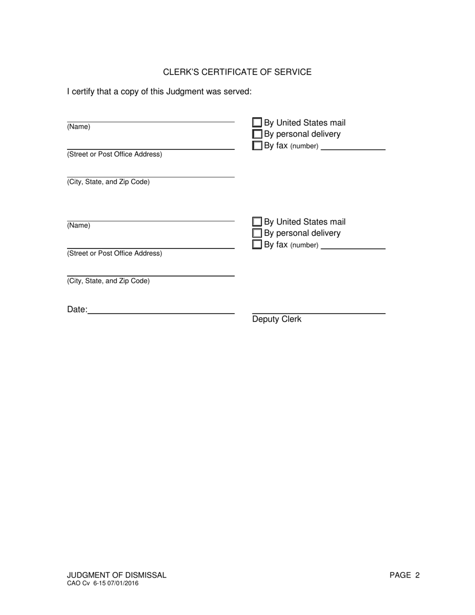 Form CAO Cv6-15 Judgment of Dismissal - Idaho, Page 2