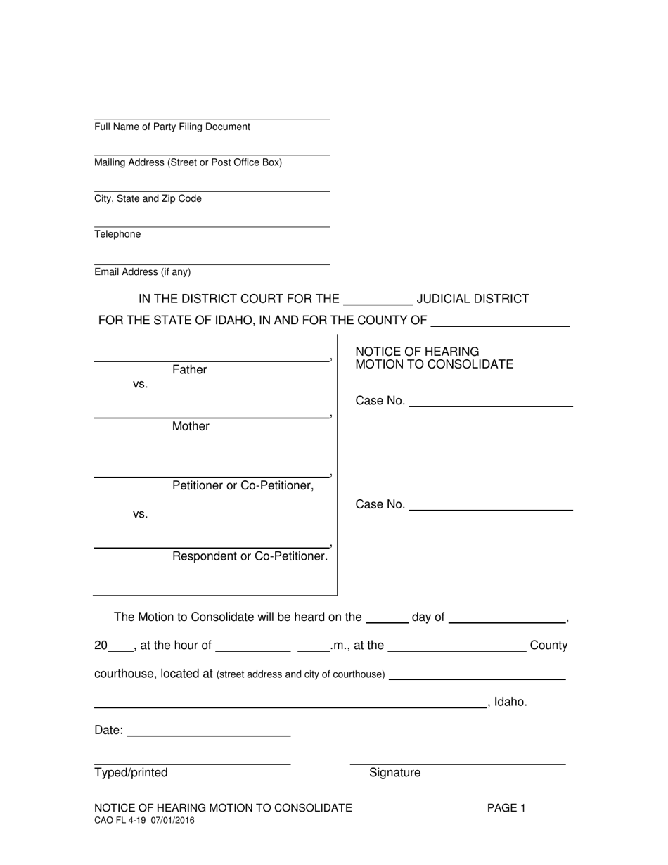 Form CAO FL4-19 Download Printable PDF or Fill Online Notice of Hearing ...