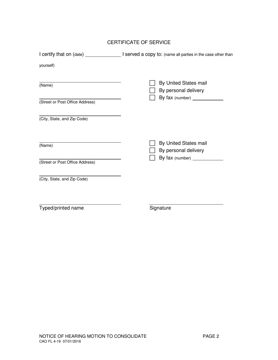Form CAO FL4-19 Notice of Hearing Motion to Consolidate - Idaho, Page 2
