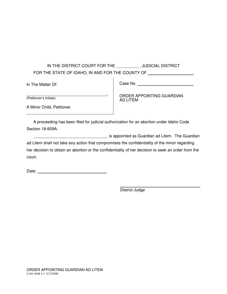 Form CAO AbM4-3 Order Appointing Guardian Ad Litem - Idaho, Page 1