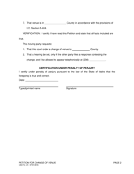 Form CAO FL4-5 Petition for Change of Venue - Idaho, Page 2
