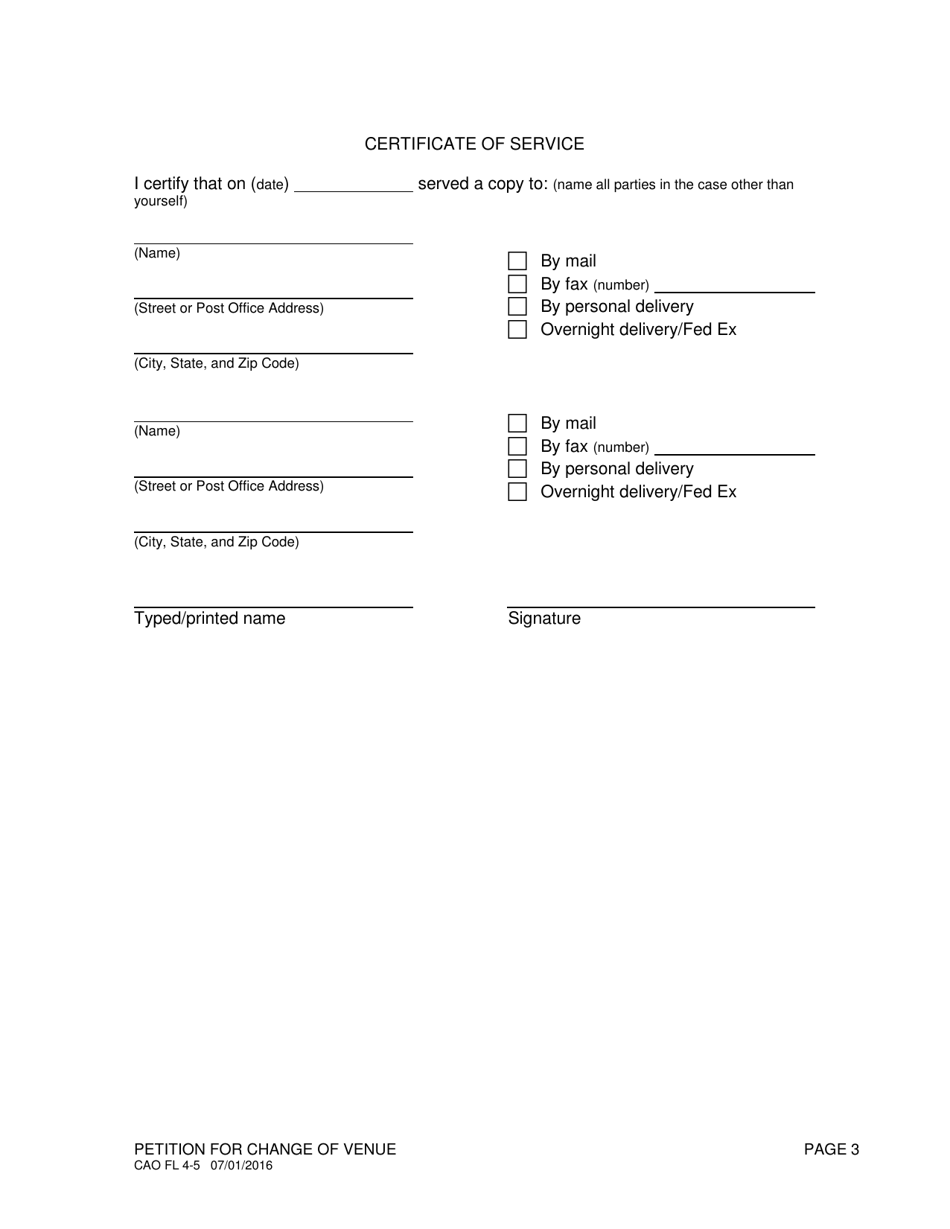 Form CAO FL4-5 Petition for Change of Venue - Idaho, Page 3