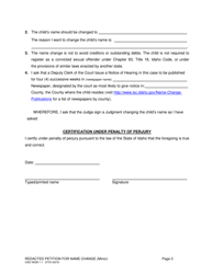 Form CAO NCM1-1 &quot;Redacted Petition for Name Change (Minor)&quot; - Idaho, Page 3