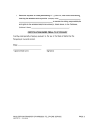 Form CAO DV9-6 Request for Transfer of Wireless Telephone Service - Idaho, Page 2