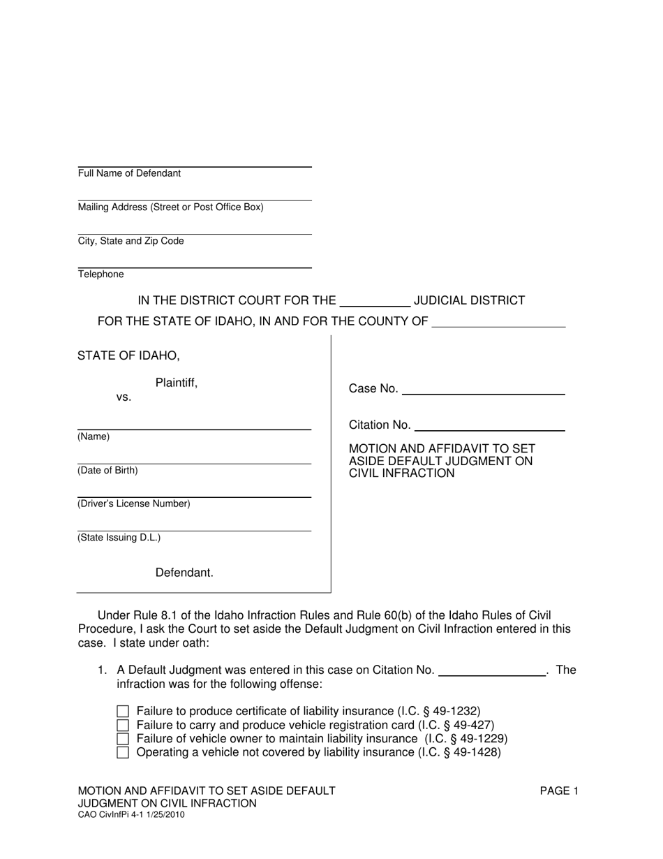Form CAO CivInfPi41 Fill Out, Sign Online and Download Printable PDF, Idaho Templateroller