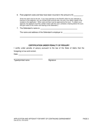 Form CAO SC9-2 Application and Affidavit for Writ of Continuing Garnishment - Idaho, Page 2