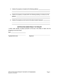 Form CAO SC9-3 Application and Affidavit for Writ of Possession - Idaho, Page 2