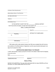 Document preview: Form CAO SC4-10 Affidavit of Compliance - Idaho