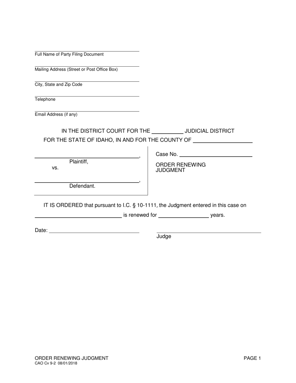 Form CAO Cv9-2 Order Renewing Judgment - Idaho, Page 1