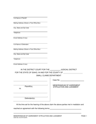Document preview: Form CAO SC4-8 Memorandum of Agreement Stipulation and Judgment - Idaho