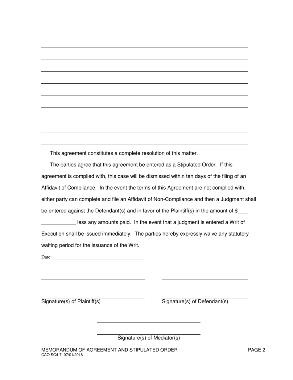 Form CAO SC4-7 Memorandum of Agreement and Stipulated Order - Idaho, Page 2