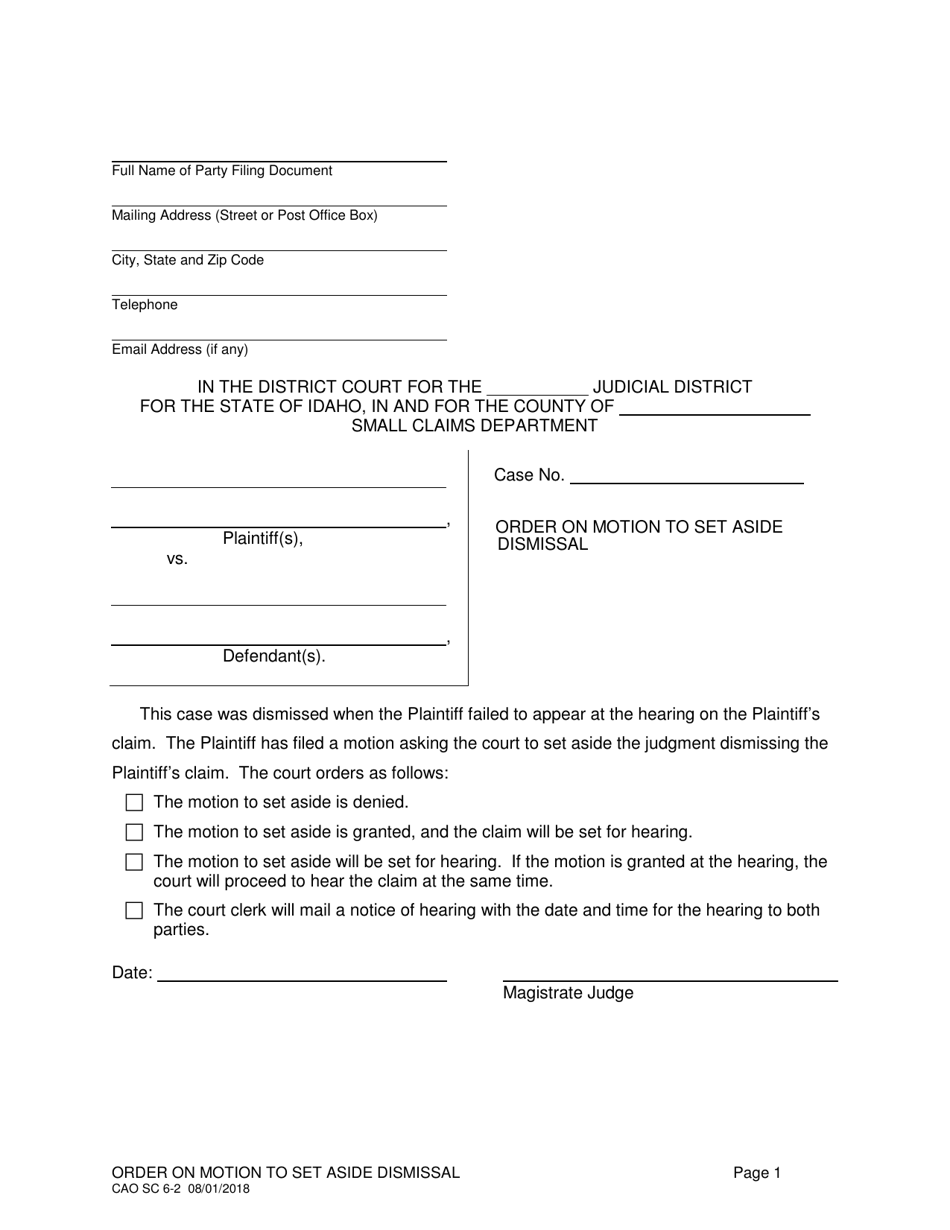 Form CAO SC6-2 Download Fillable PDF or Fill Online Order on Motion to ...