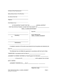 Document preview: Form CAO SC4-12 Post Mediation Small Claims Judgment - Idaho