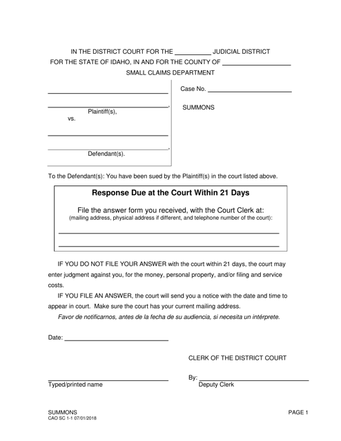 Form CAO SC1-1  Printable Pdf