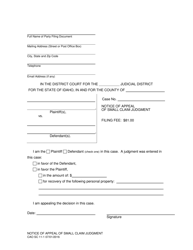 Document preview: Form CAO SC11-1 Notice of Appeal of Small Claim Judgment - Idaho