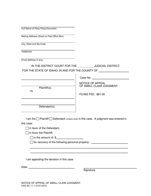 Form CAO SC11-1  Printable Pdf