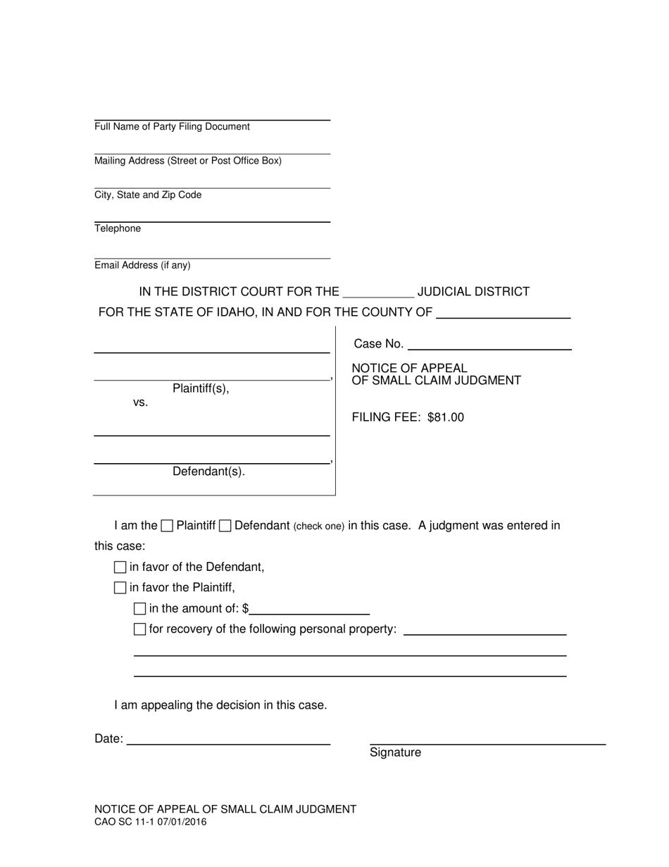 Form CAO SC11-1 - Fill Out, Sign Online and Download Printable PDF ...