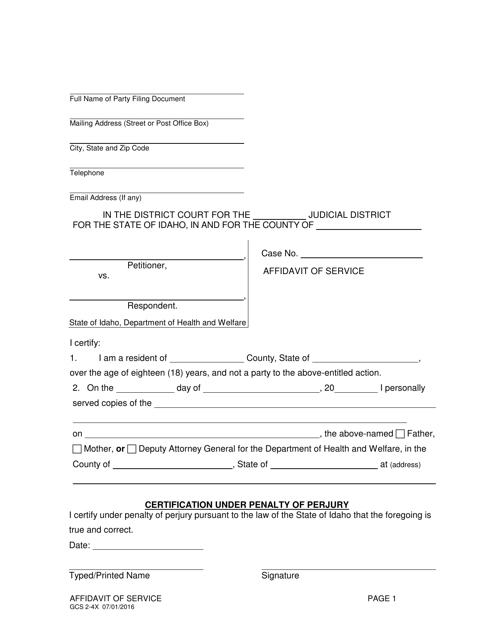 Form GCS2-4X Affidavit of Service (H&w) - Idaho