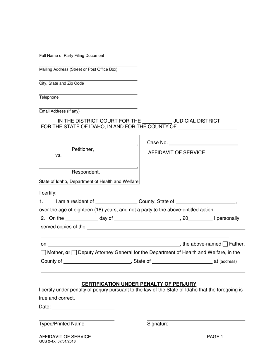 Form GCS2-4X - Fill Out, Sign Online and Download Printable PDF, Idaho ...