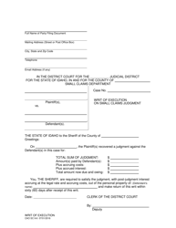Document preview: Form CAO SC9-6 Writ of Execution on Small Claims Judgment - Idaho