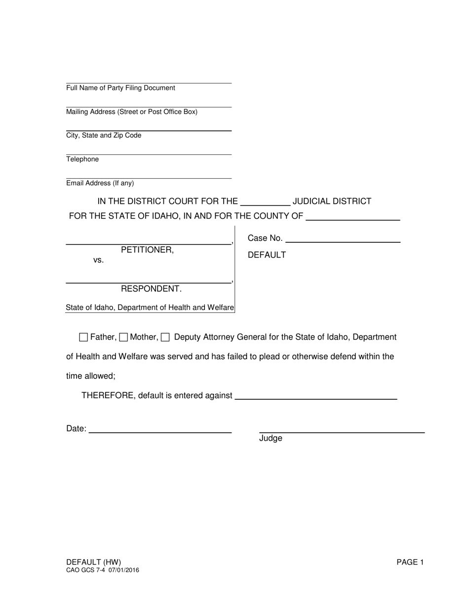Form CAO GCS7-4 Default - Idaho, Page 1