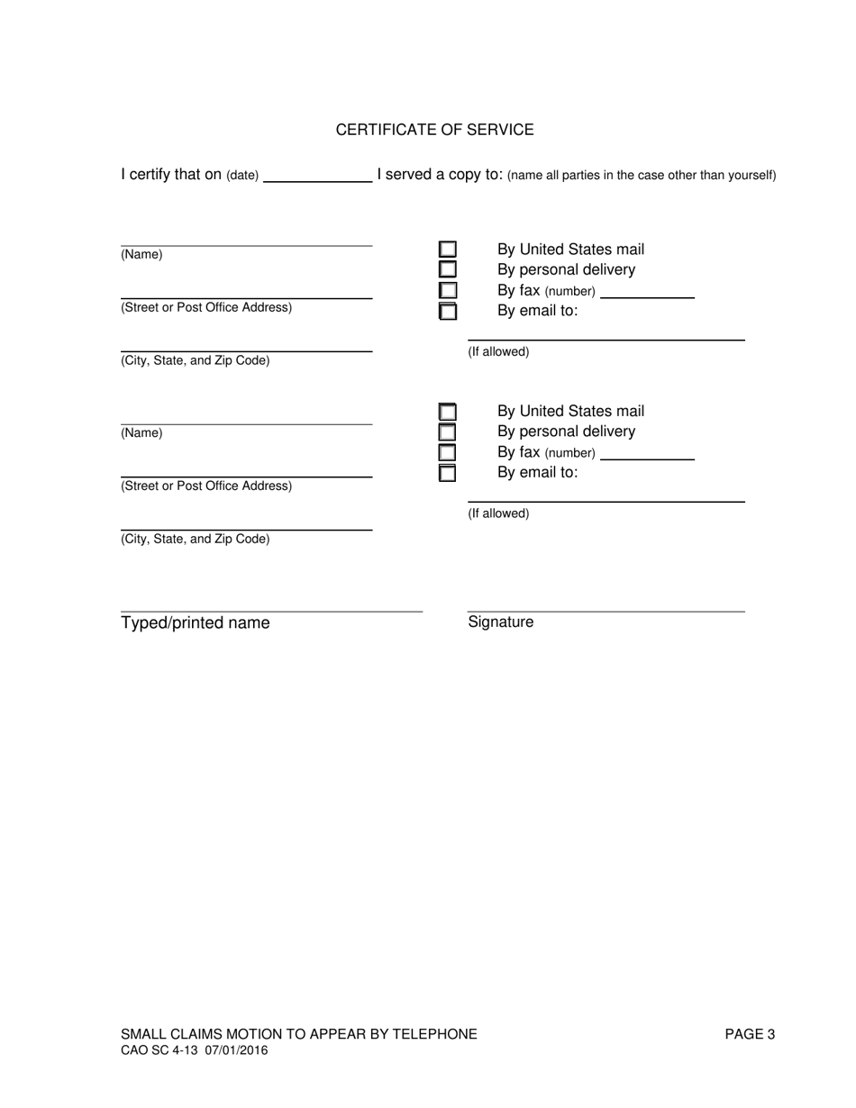 Form CAO SC4-13 Small Claims Motion to Appear by Telephone - Idaho, Page 3