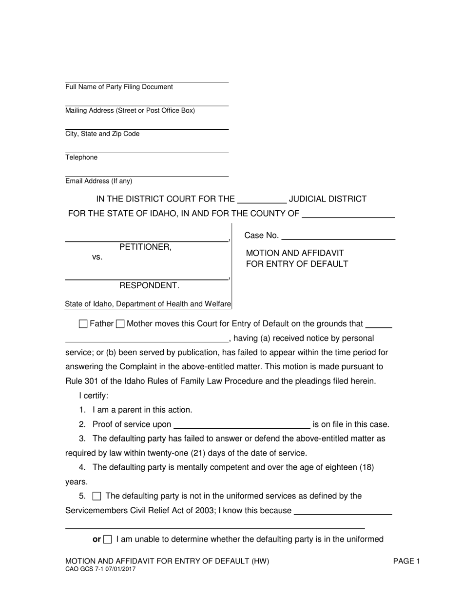 Form CAO GCS7-1 Download Printable PDF or Fill Online Motion and ...