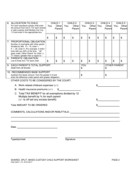 Form CAO GCS1-12 Shared, Split, or Mixed Custody Worksheet - Idaho, Page 2