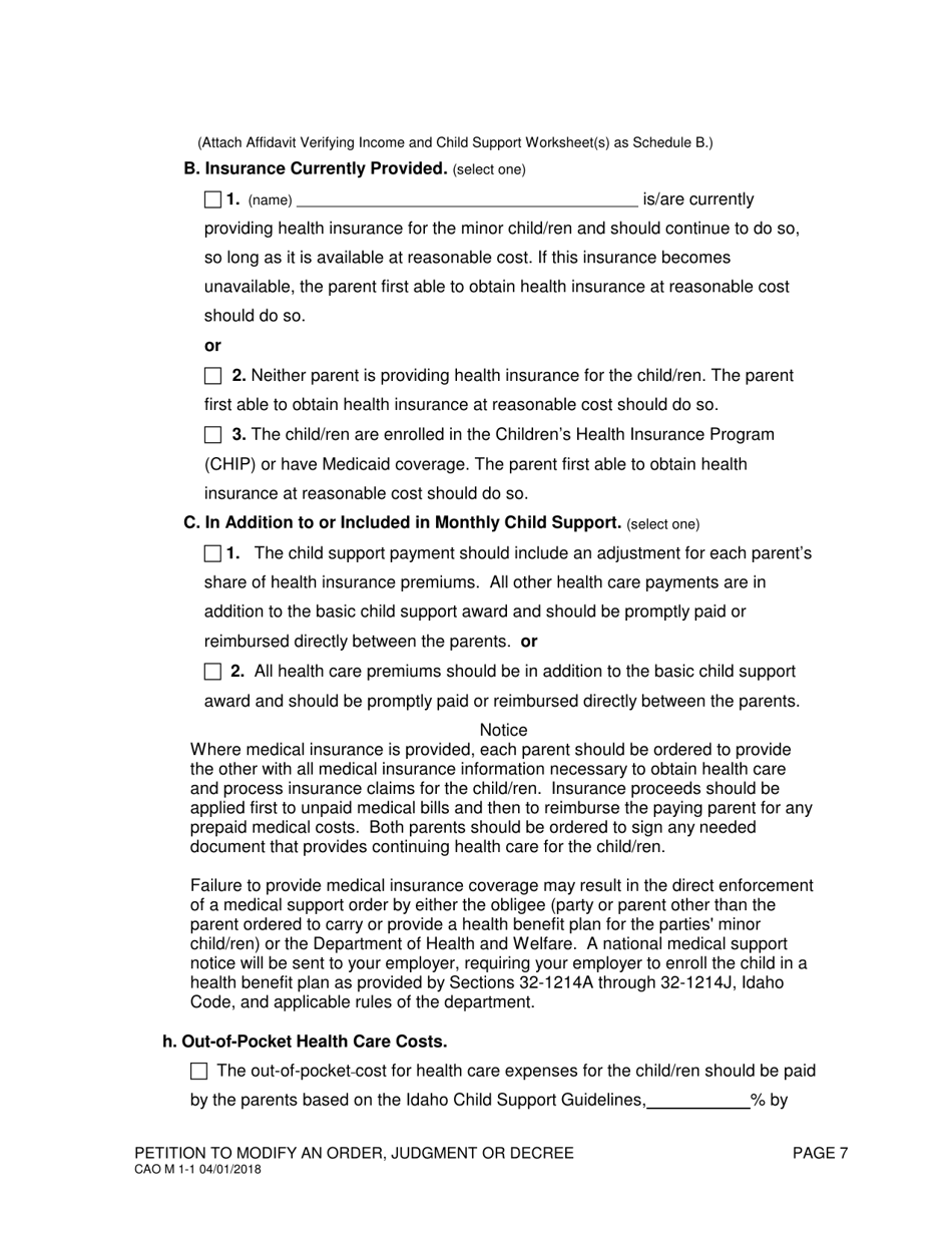 Form CAO M1-1 Petition to Modify an Order, Judgment or Decree - Idaho, Page 7