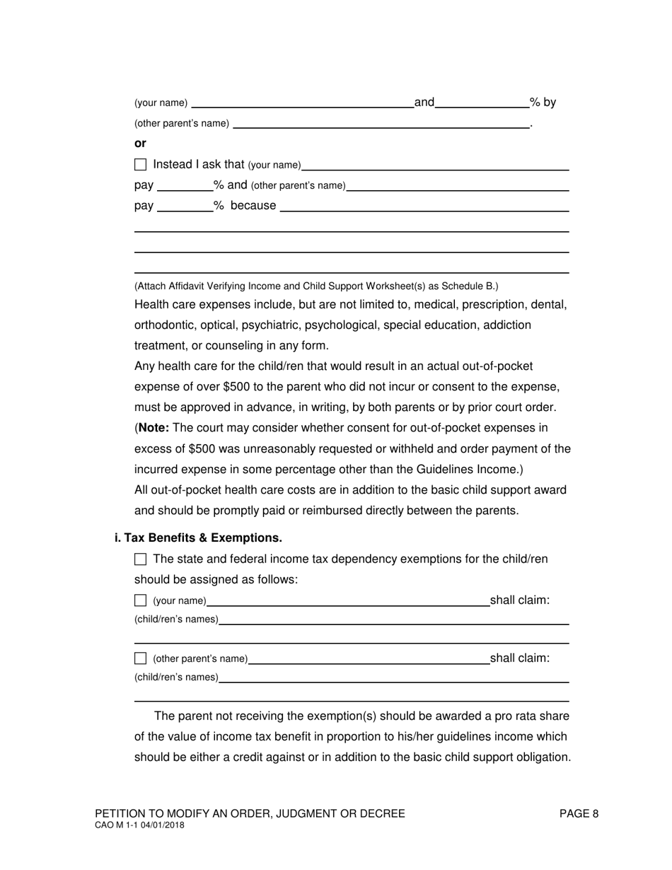 Form CAO M1-1 Petition to Modify an Order, Judgment or Decree - Idaho, Page 8