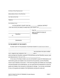 Form CAO FD10-1 Writ of Restitution of Premises - Idaho