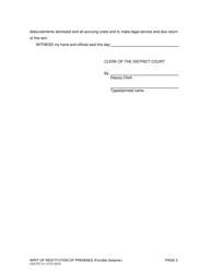 Form CAO FD10-1 Writ of Restitution of Premises - Idaho, Page 2