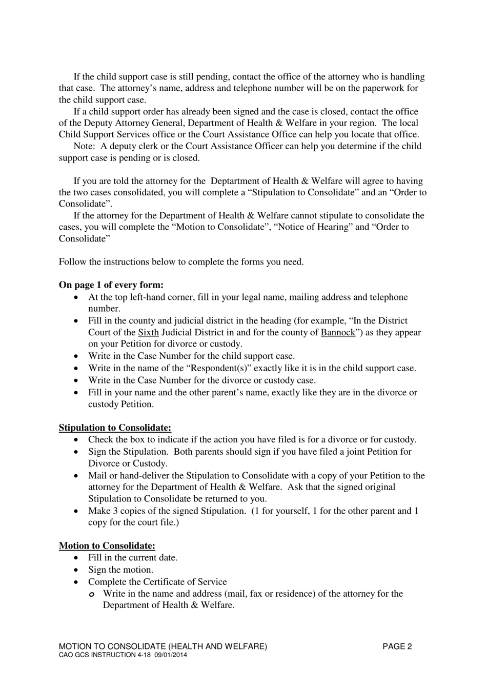 Instructions for Form CAO GCS4-18 Motion to Consolidate - Idaho, Page 2