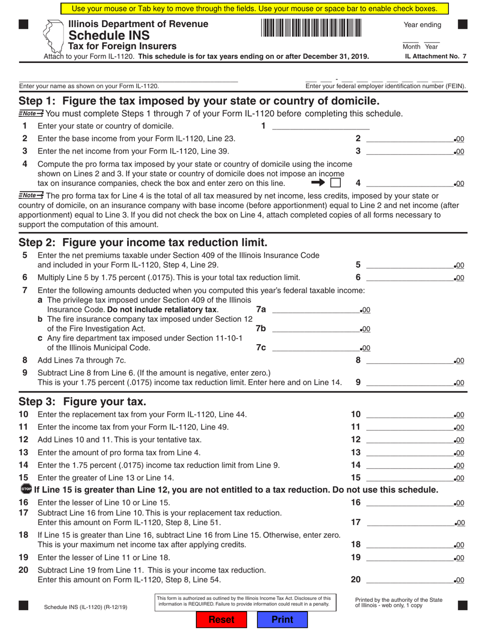 Form IL 1120 Schedule INS Download Fillable PDF Or Fill Online Tax For 