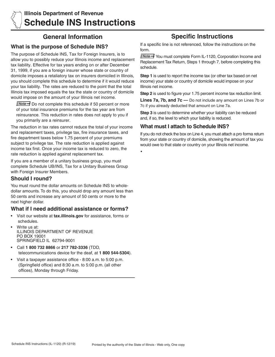 Download Instructions for Form IL1120 Schedule INS Tax for Foreign