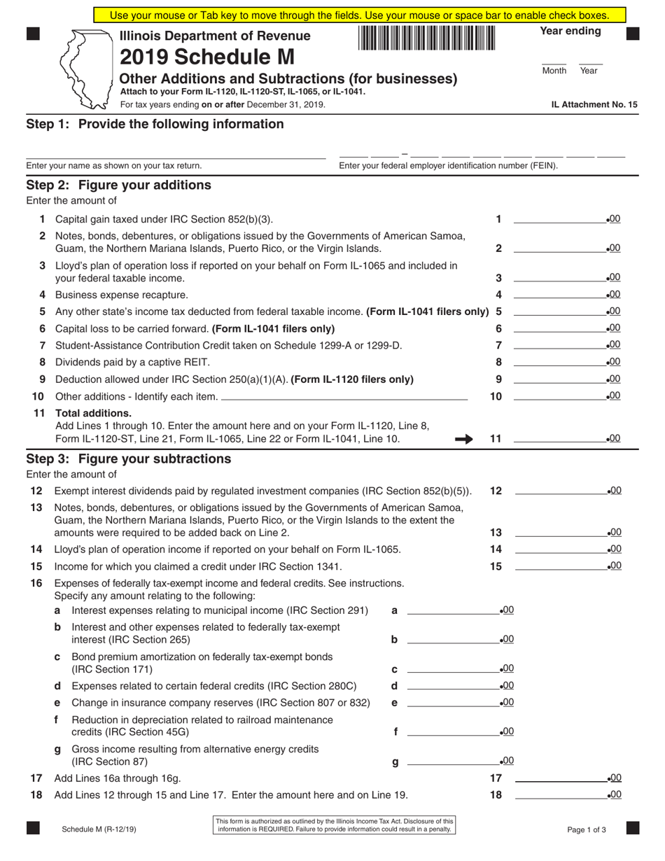 Schedule M Other Additions and Subtractions (For Businesses) - Illinois, Page 1