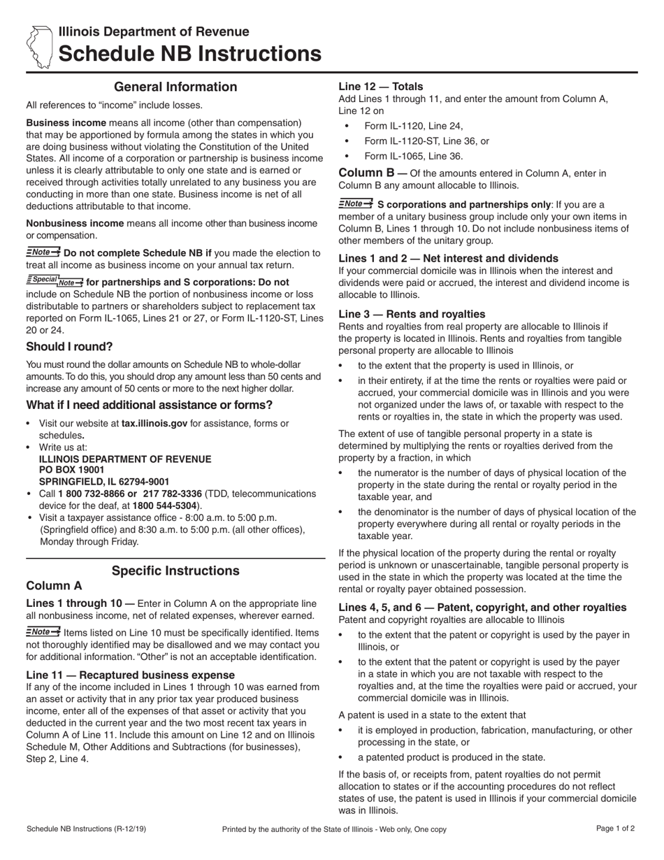 Instructions for Schedule NB Nonbusiness Income - Illinois, Page 1