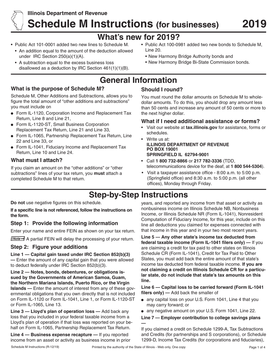 Download Instructions for Form IL1040 Schedule M Other Additions and