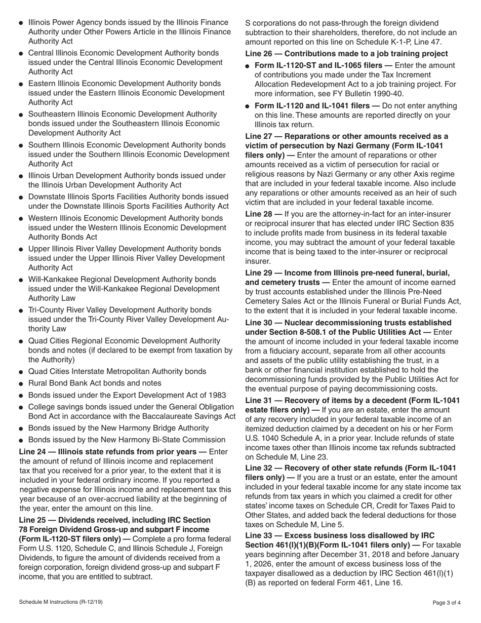 Instructions for Form IL-1040 Schedule M Other Additions and Subtractions (For Businesses) - Illinois, Page 3