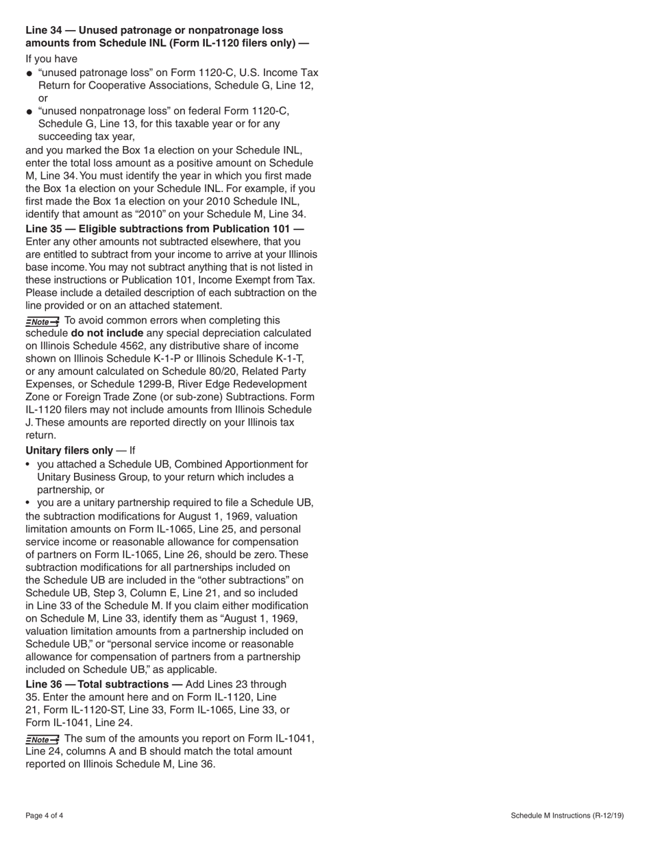 Instructions for Form IL-1040 Schedule M Other Additions and Subtractions (For Businesses) - Illinois, Page 4