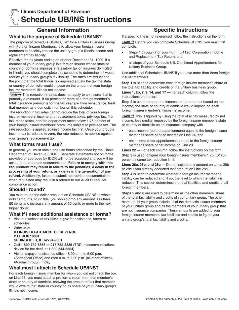 Download Instructions for Form IL-1120 Schedule UB/INS Tax for a ...