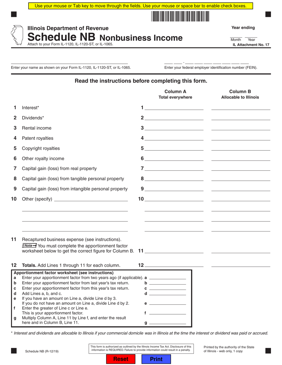 Schedule NB Download Fillable PDF or Fill Online Nonbusiness Income