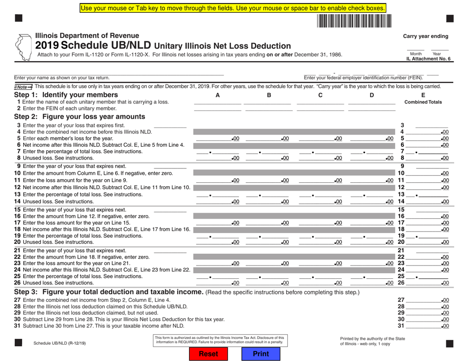 Schedule UB/NLD Download Fillable PDF or Fill Online Unitary Illinois