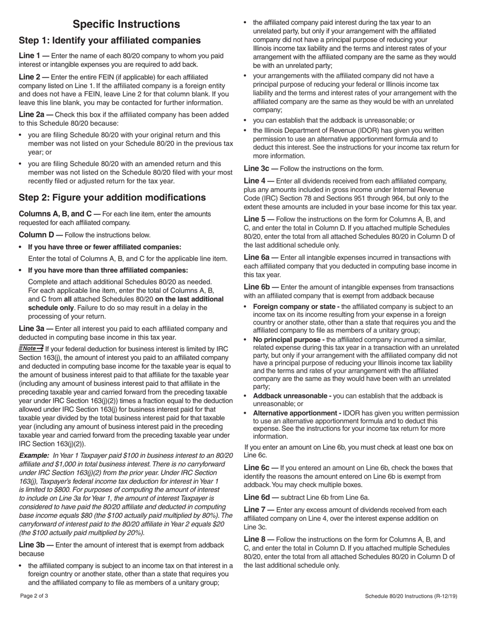 Instructions for Schedule 80 / 20 Related-Party Expenses - Illinois, Page 2