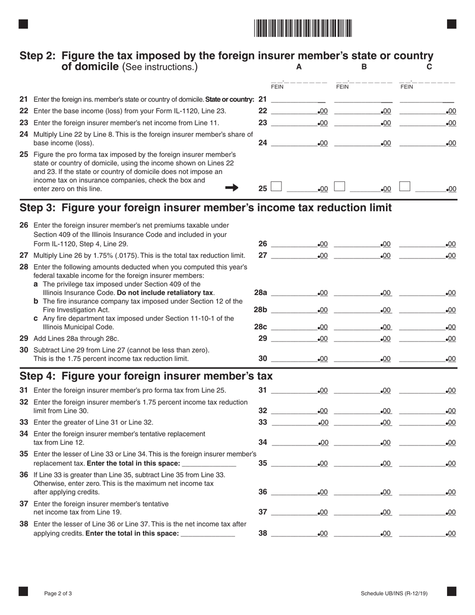 Form IL-1120 Schedule UB / INS Tax for a Unitary Business Group With Foreign Insurer Members - Illinois, Page 2